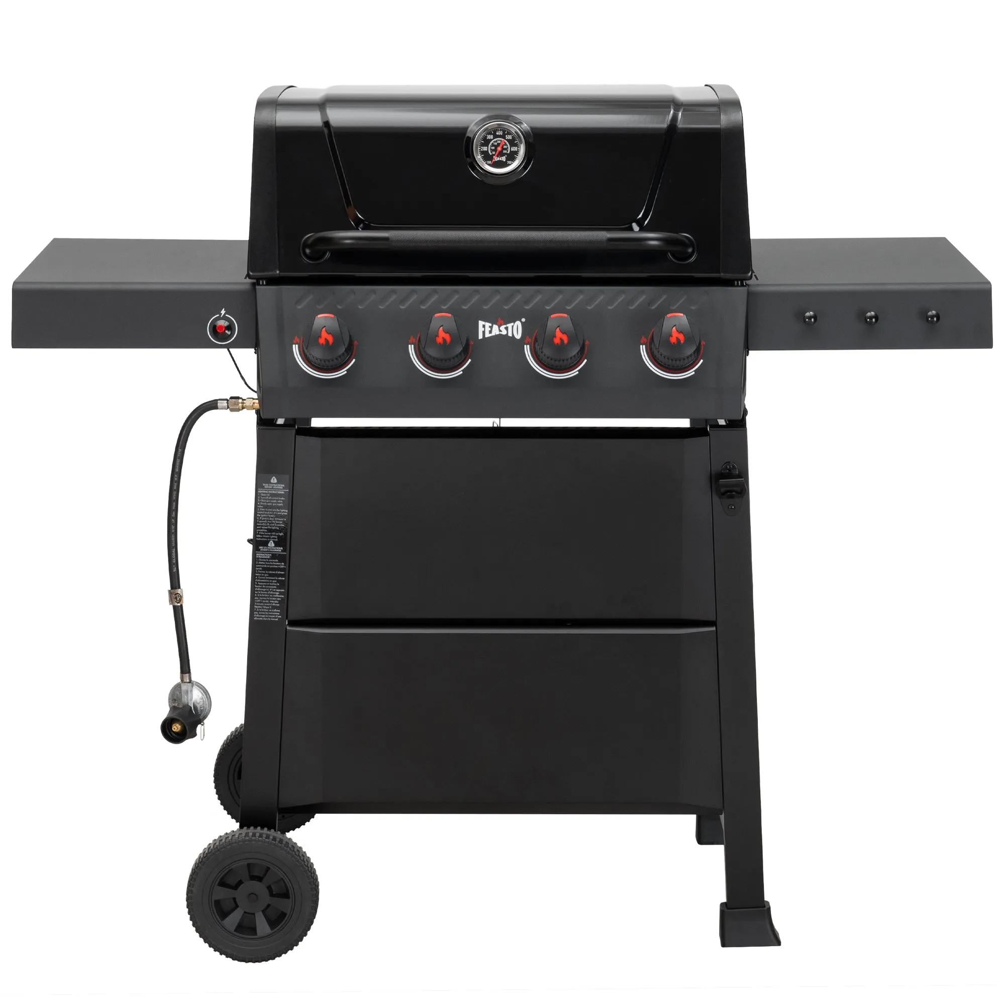 4-Burner Propane Gas Grill with 2 Side Tables and Porcelain-Enameled Grates for Patio Garden Barbecue,36000 BTU Outdoor Grill for Outdoor Cooking, Black