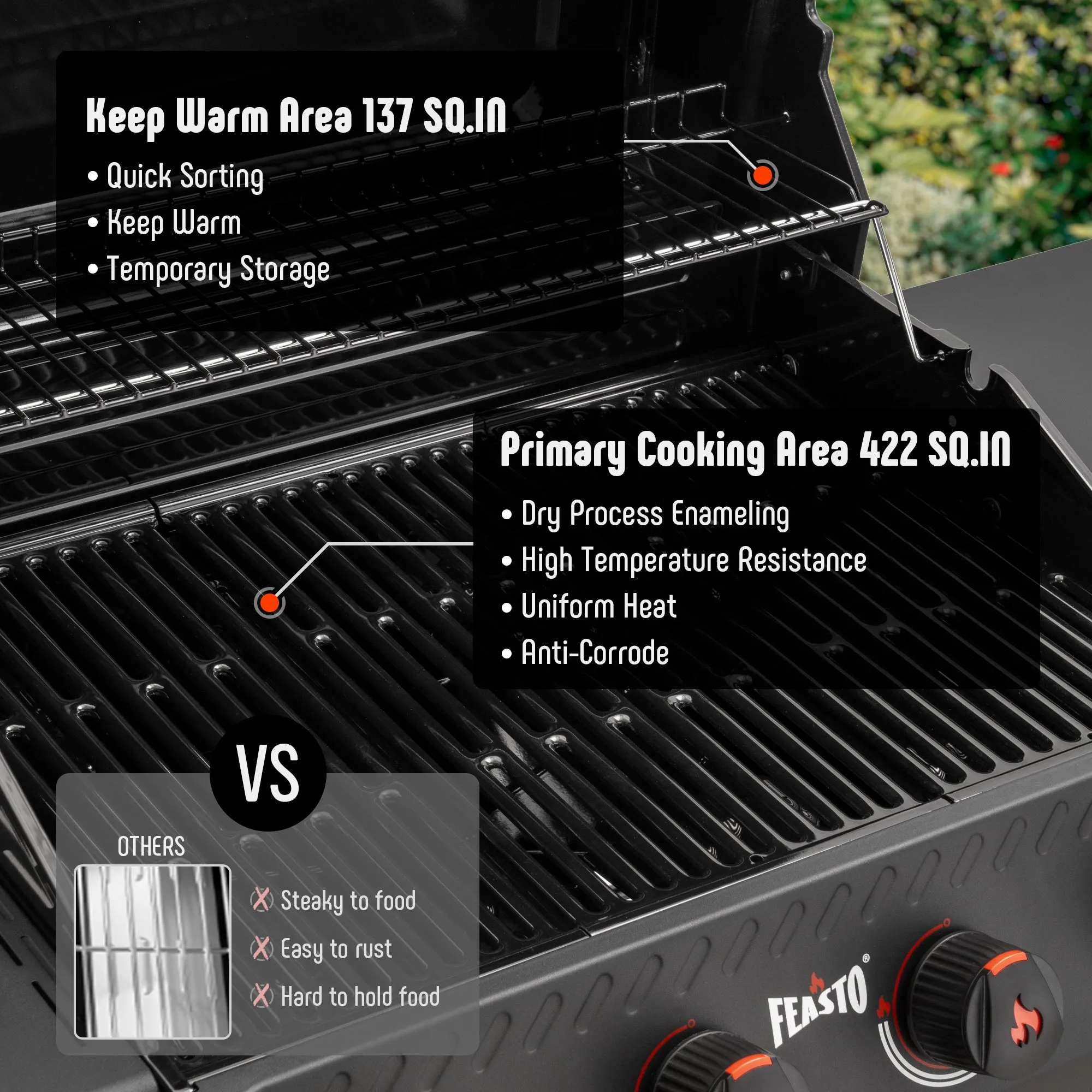4-Burner Propane Gas Grill with 2 Side Tables and Porcelain-Enameled Grates for Patio Garden Barbecue,36000 BTU Outdoor Grill for Outdoor Cooking, Black