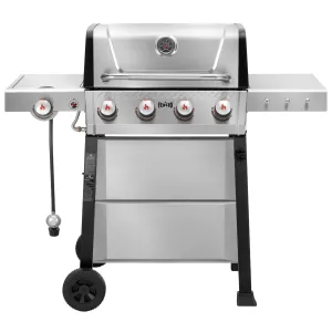 4-Burner Propane Gas Grill with Side Burner and Porcelain-Enamel Cast Iron Grates for Patio Garden Barbecue,48000 BTU Outdoor Grill for Outdoor Cooking, Silver