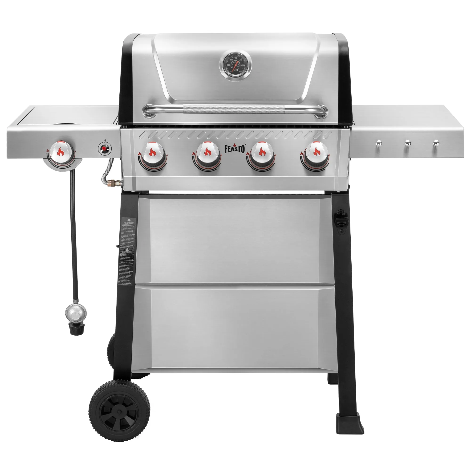 4-Burner Propane Gas Grill with Side Burner and Porcelain-Enamel Cast Iron Grates for Patio Garden Barbecue,48000 BTU Outdoor Grill for Outdoor Cooking, Silver