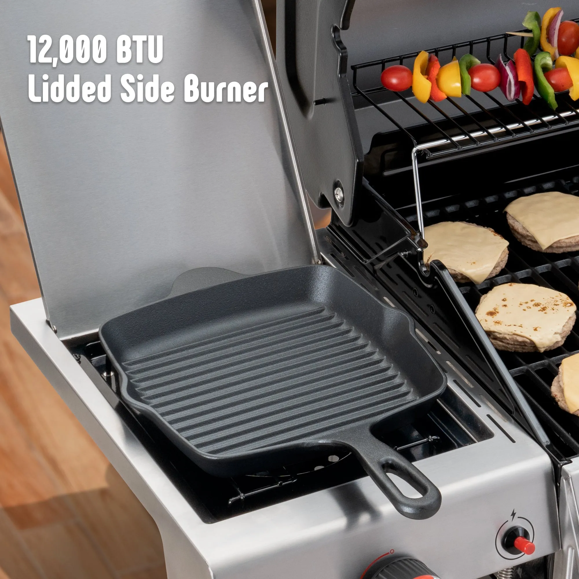4-Burner Propane Gas Grill with Side Burner and Porcelain-Enamel Cast Iron Grates for Patio Garden Barbecue,48000 BTU Outdoor Grill for Outdoor Cooking, Silver