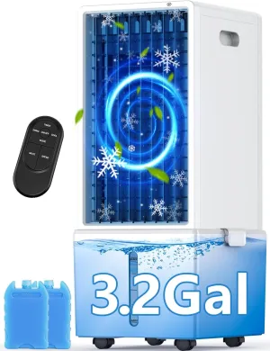 4-IN-1 Portable Air Conditioners w/3.2-Gal Tank for 24H Cooling, 4 Wind Speeds & 4 Modes, LED Touch Screen, Waterless Alert System & 12H Timer, Remote, Windowless Air Conditioner for Bedroom