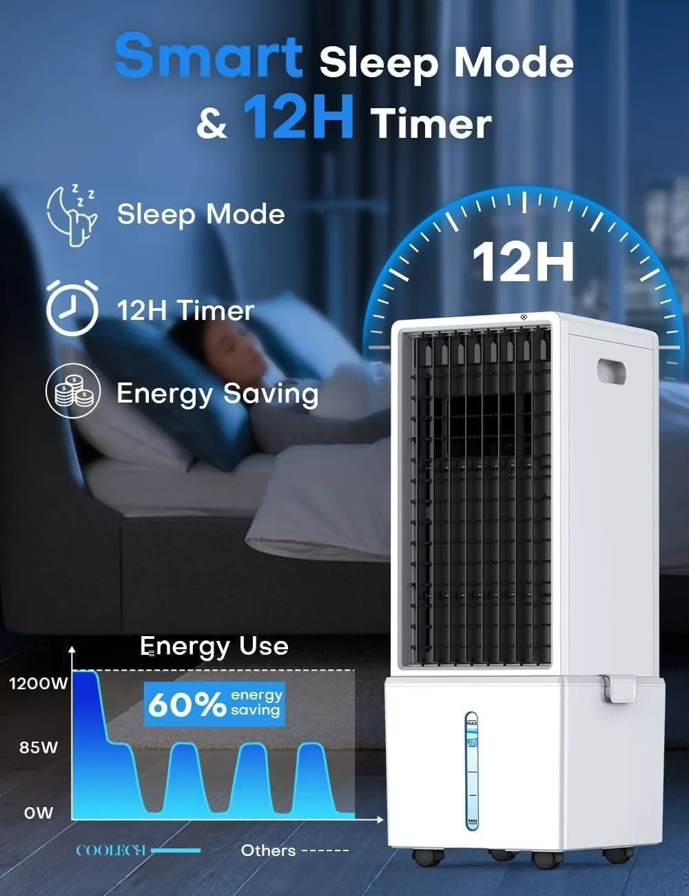 4-IN-1 Portable Air Conditioners w/3.2-Gal Tank for 24H Cooling, 4 Wind Speeds & 4 Modes, LED Touch Screen, Waterless Alert System & 12H Timer, Remote, Windowless Air Conditioner for Bedroom