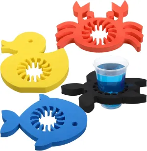 4 Pcs Foam Floating Drink Holder for Pool 10 Inch Summer Animal Drink Holder Float Portable Floating Cup Tray Cooler Container Beer Tumbler Pool Bar Accessories Fits 16 to 30 Ounce for Lake
