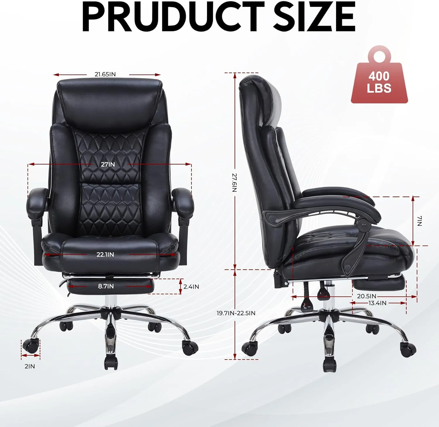 400lbs Reclining Executive Office Chair with Foot Rest,Big and Tall Ergonomic Office Chair with,Home Office Desk Chairs for Heavy People (Black)