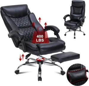 400lbs Reclining Executive Office Chair with Foot Rest,Big and Tall Ergonomic Office Chair with,Home Office Desk Chairs for Heavy People (Black)