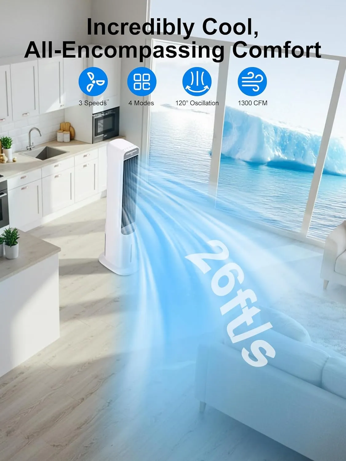 41 Inch Cooling Fans That Blow Cold Air, Portable Evaporative Air Cooler with Remote, 12H Timer, 120°Oscillation, 4 Mode, Easy Cleaning, Swamp Cooler Windowless Air Conditioner for Bedroom, Room