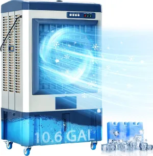 41-Inch Swamp Cooler, 4800CFM Industry Evaporative Cooler, 3 Speeds, 120° Swing, 10.6 Gal Water Tank, 3 Ice Packs,Outdoor Evaporative Air Cooler for Patio, Yard, Porch, Factory