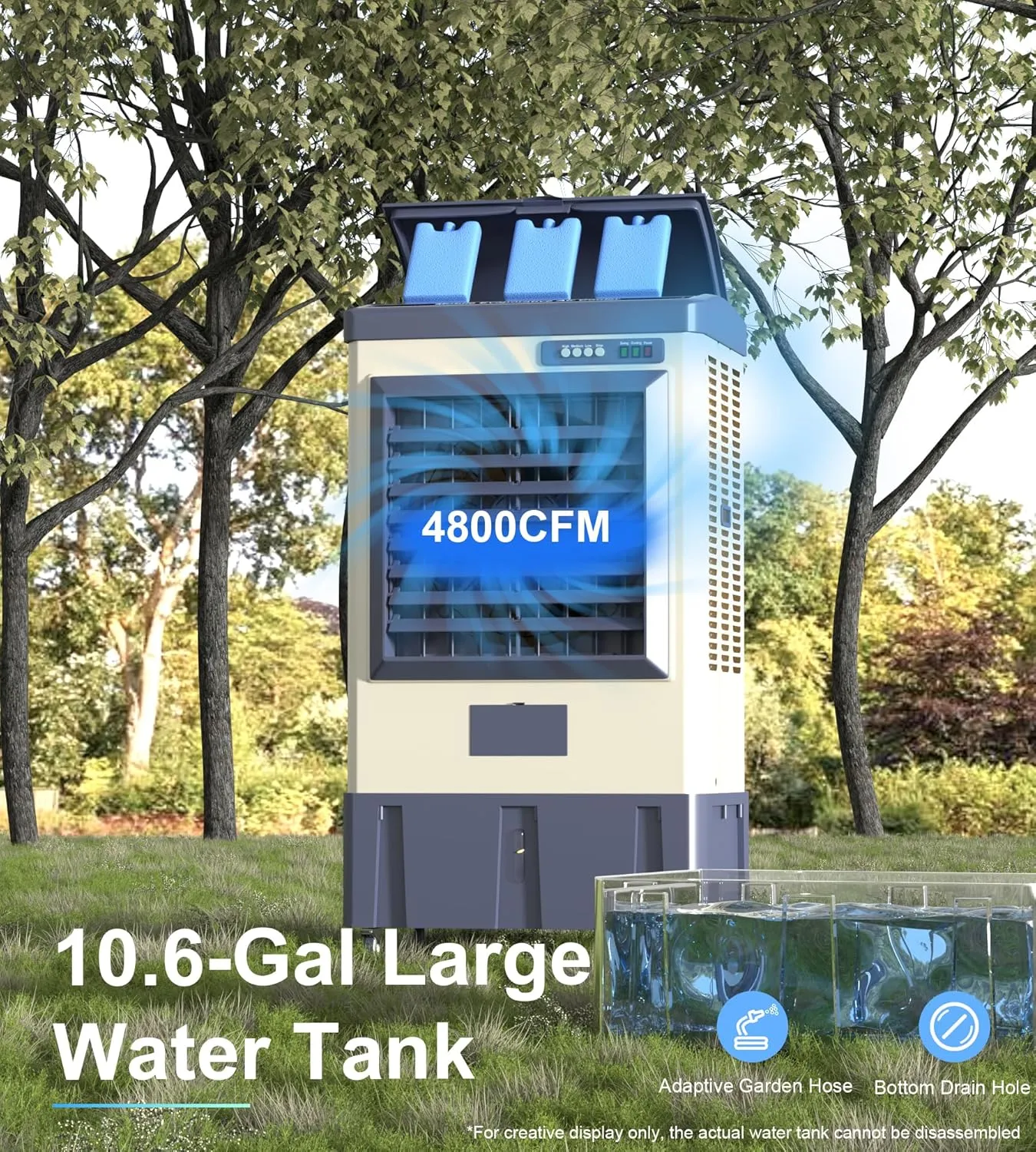 41-Inch Swamp Cooler, 4800CFM Industry Evaporative Cooler, 3 Speeds, 120° Swing, 10.6 Gal Water Tank, 3 Ice Packs,Outdoor Evaporative Air Cooler for Patio, Yard, Porch, Factory