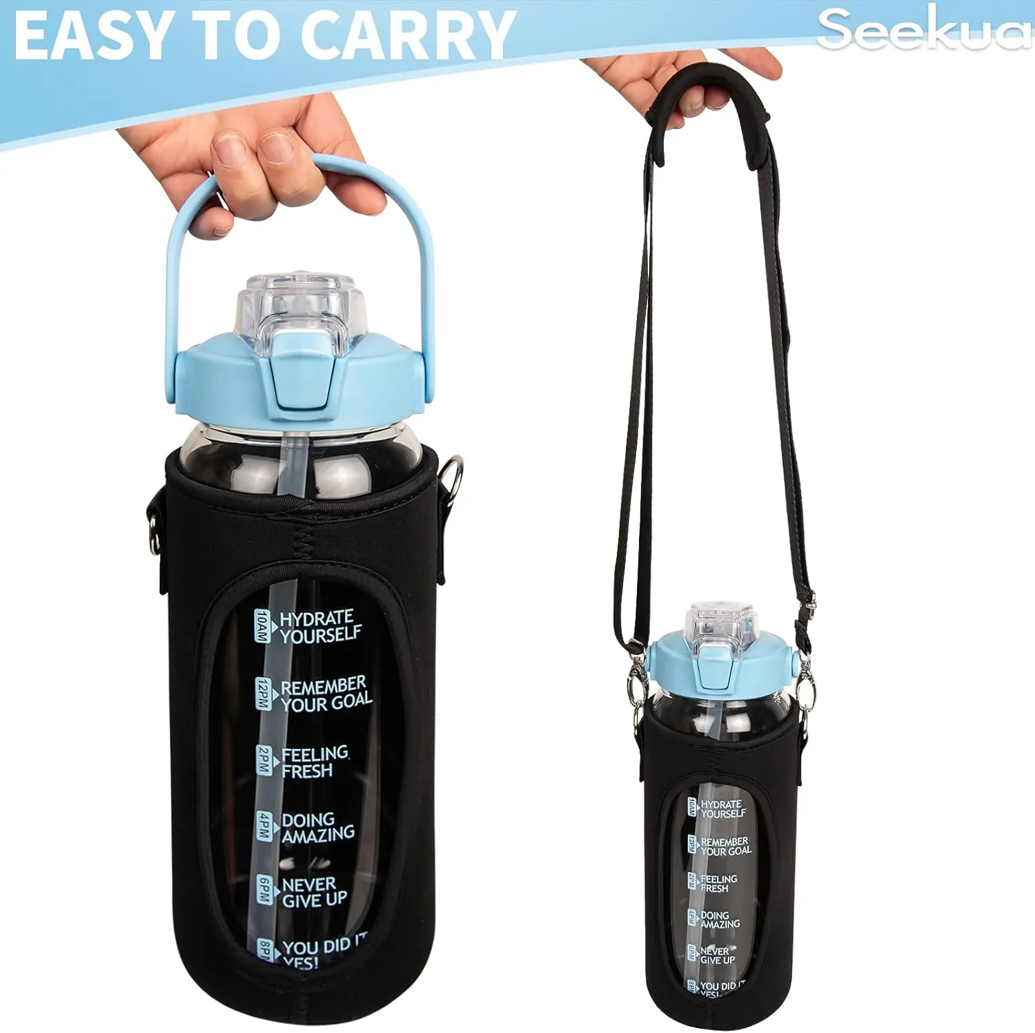 48 oz Glass Water Bottle with Straw and Time Marker, Large Motivational Borosilicate Glass Drinking Bottle with Silicone Boot and Sleeve