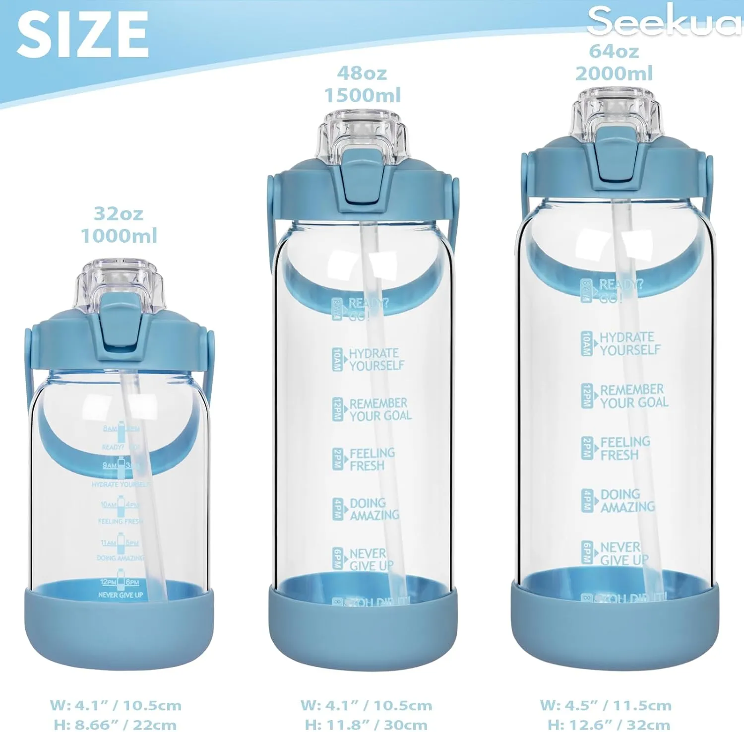48 oz Glass Water Bottle with Straw and Time Marker, Large Motivational Borosilicate Glass Drinking Bottle with Silicone Boot and Sleeve