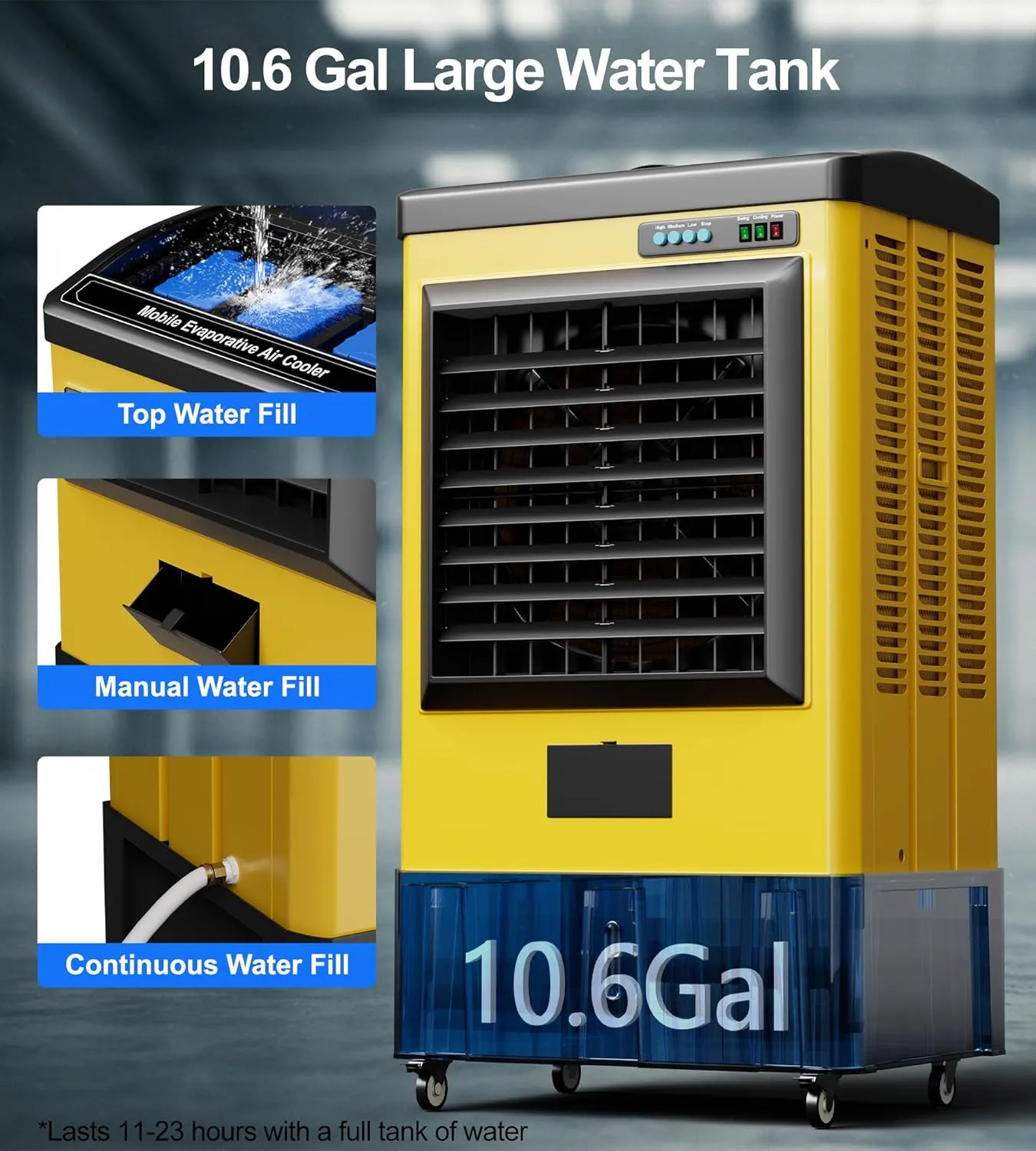 4800CFM Swamp Cooler, Evaporative Air Cooler with Continuous Auto Fill,10.6-Gal Water Tank,3 Ice Packs,Portable Evaporative Cooler for Outdoor Patio Garage Commercial Industrial Use,42IN