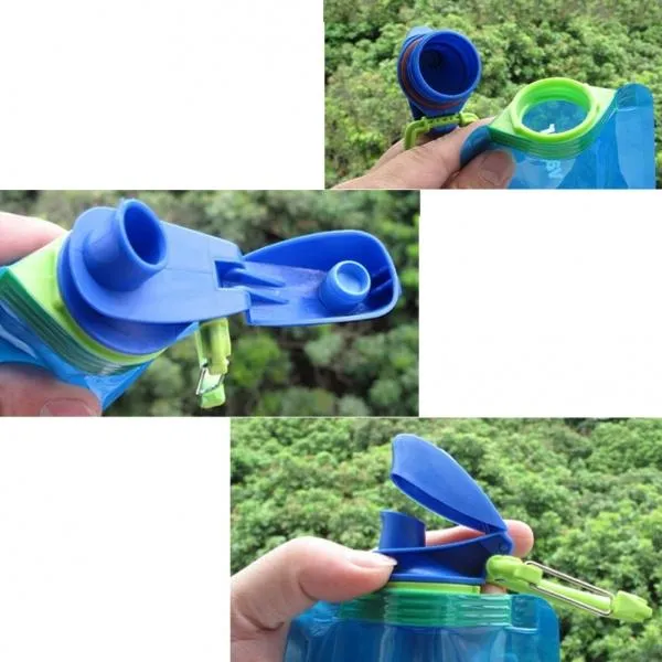 4pcs 0.7L Reusable Portable Collapsible Water Bottle Kettle with Clip for Biking Hiking Travel - Color Random