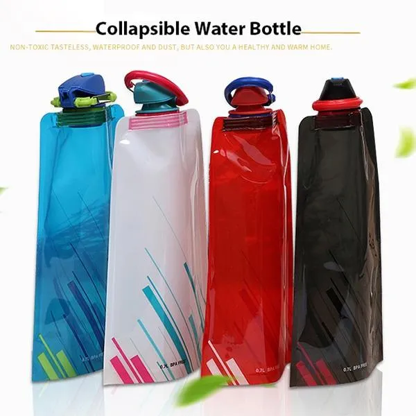 4pcs 0.7L Reusable Portable Collapsible Water Bottle Kettle with Clip for Biking Hiking Travel - Color Random