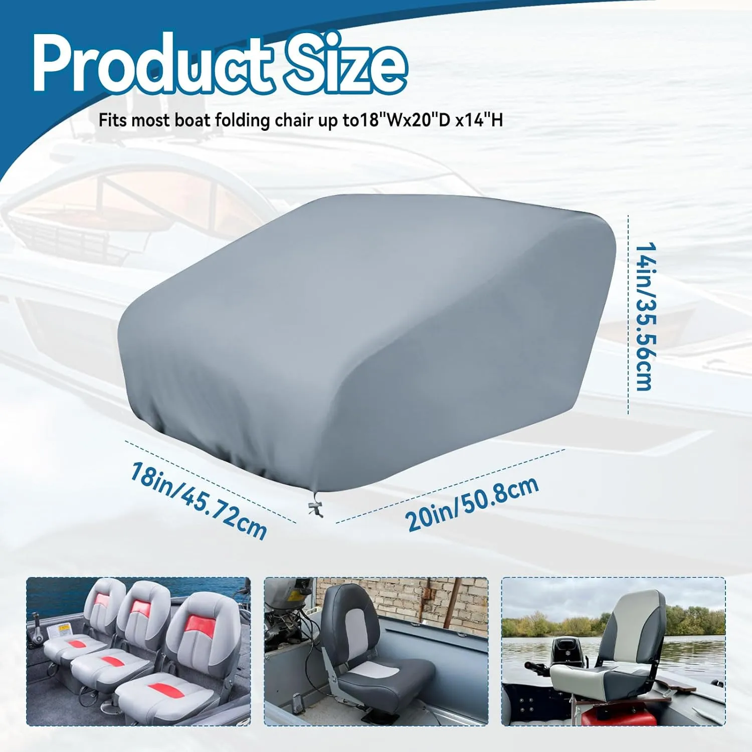 4PCS Boat Folding Seat Covers 600D Heavy Duty Boat Caption Seat Cover Weather Resistant Fishing Chair Cover 20W x 18D x 14H inch (Grey)