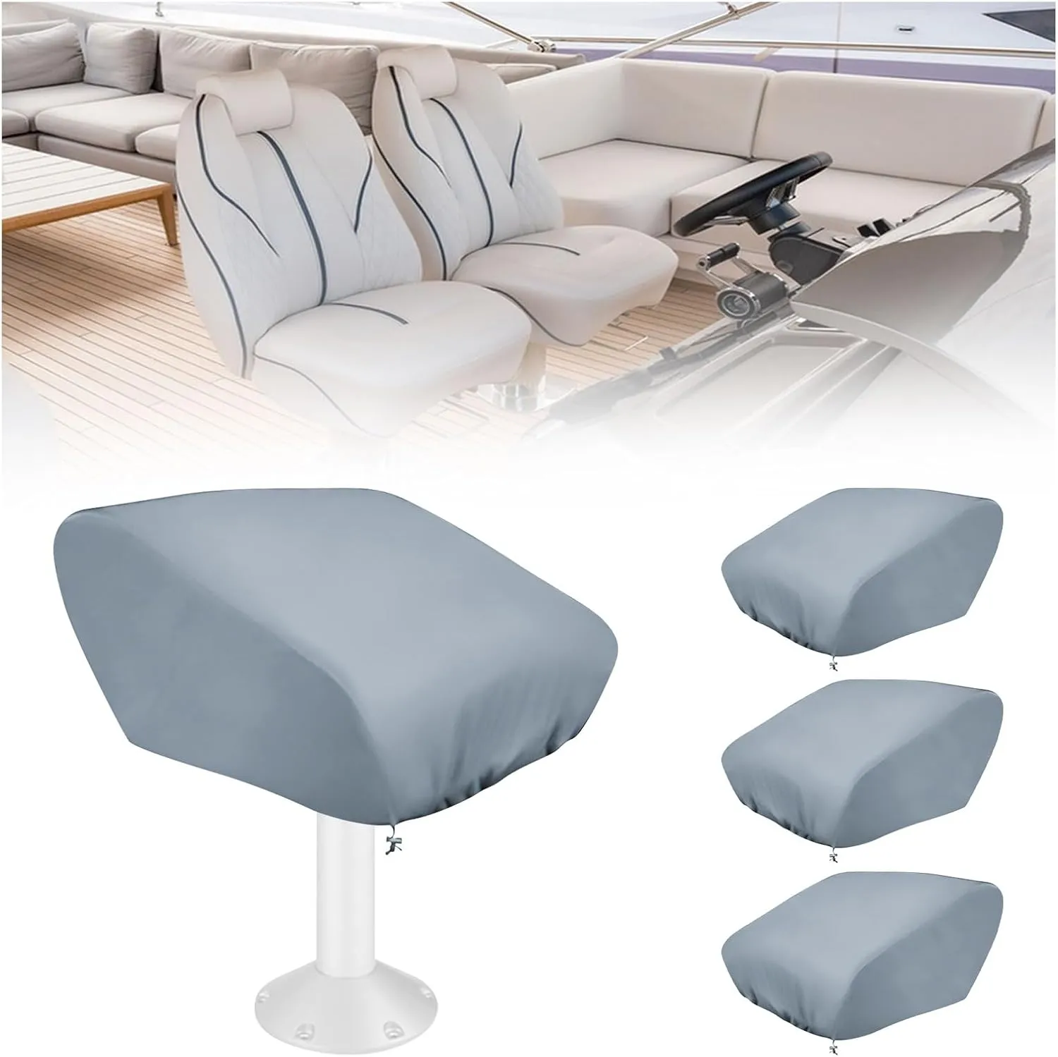 4PCS Boat Folding Seat Covers 600D Heavy Duty Boat Caption Seat Cover Weather Resistant Fishing Chair Cover 20W x 18D x 14H inch (Grey)