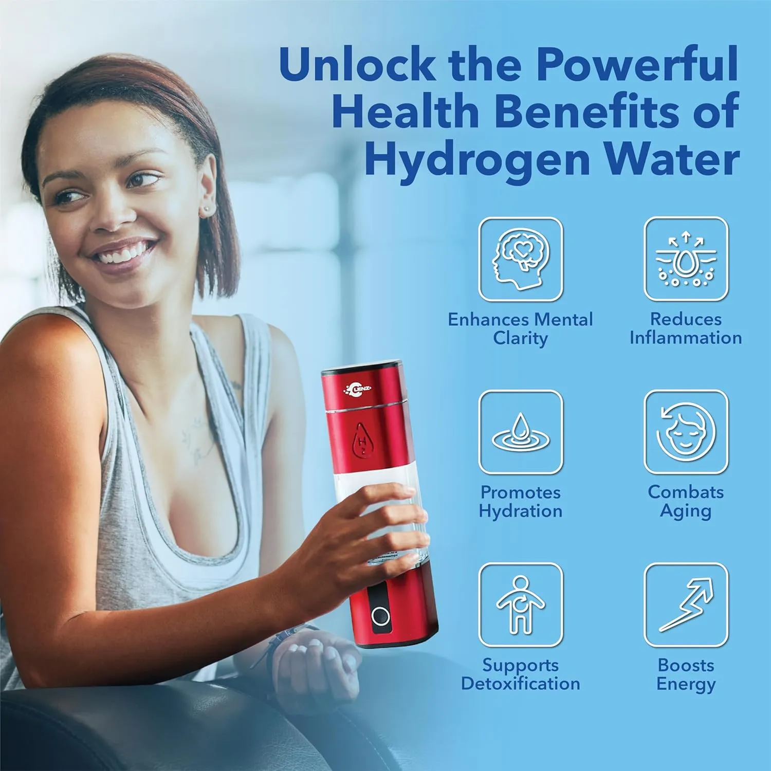 4th Gen Hydrogen Water Bottle Generator - 280ml - 6000 ppb Portable, Rechargeable Water Ionizer with LED Screen and SPE/PEM Technology - Perfect for Home, Office, Travel, Fitness (Red)