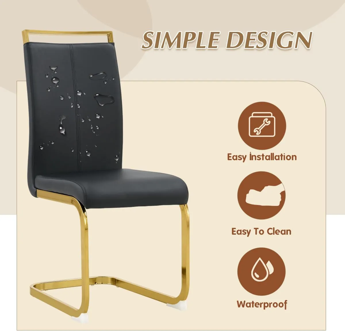 5-Piece Dining Table Set for 4, Round Glass Dining Table Set for 4, Tempered Glass Table Top&4 Chairs with Faux Leather Padded Seat High Back and Sturdy Electroplated Gold Legs.