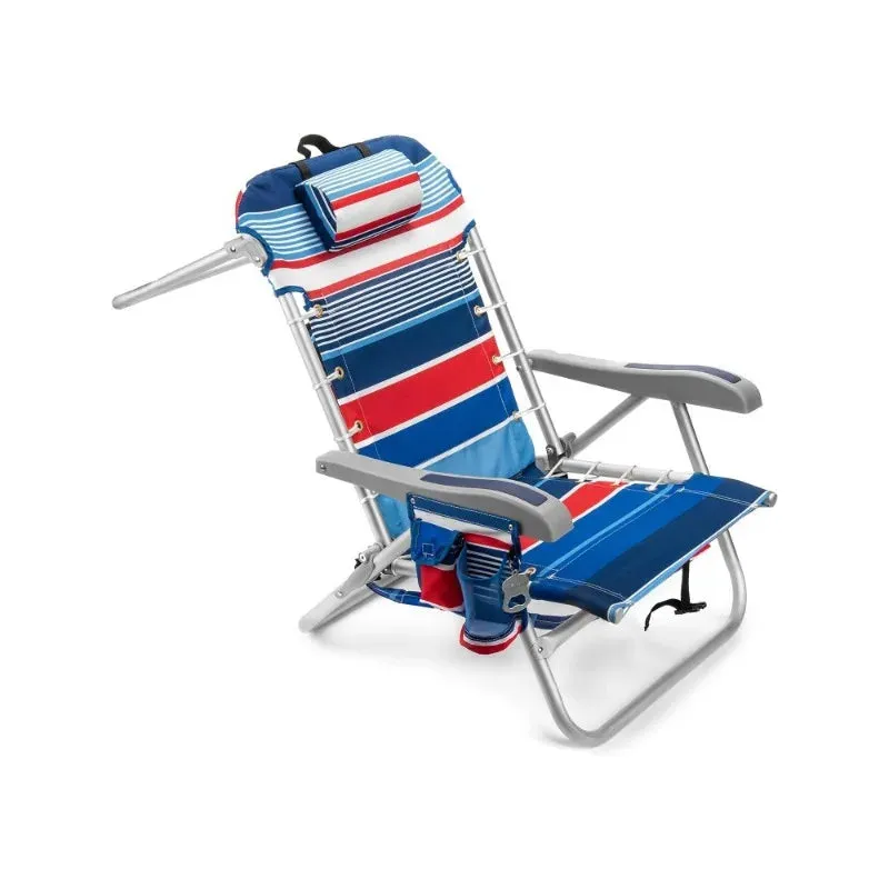 5-Position Folding Beach Chair with Accessories