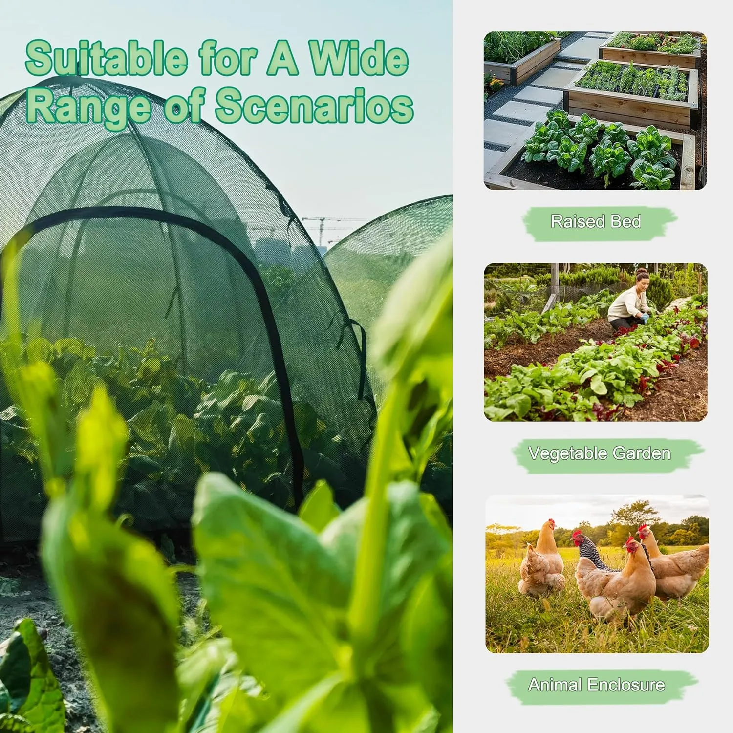 50" x 50" x 40" Mesh Plant Cover from Animals - Plant Netting Pest Guard Cover with Stakes for Raised Bed, Plant Tent Cage Protector for Vegetables Fruits Flowers Small Animals 1PCS