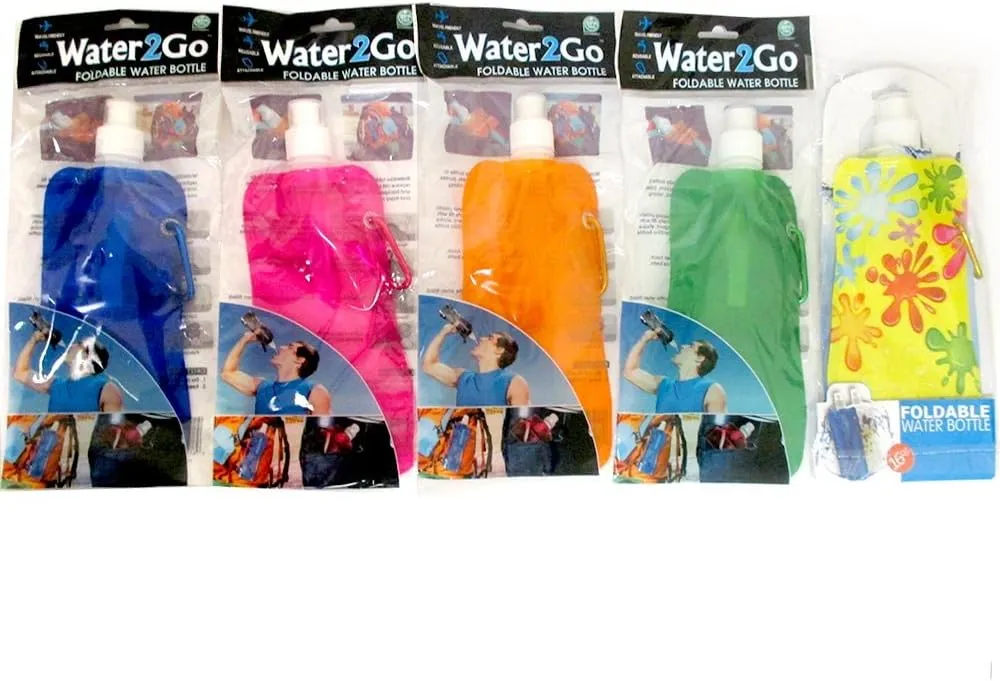 6 Reusable Water Bottles Flexible Collapsible Foldable Ice Bag Camp BPA Free New