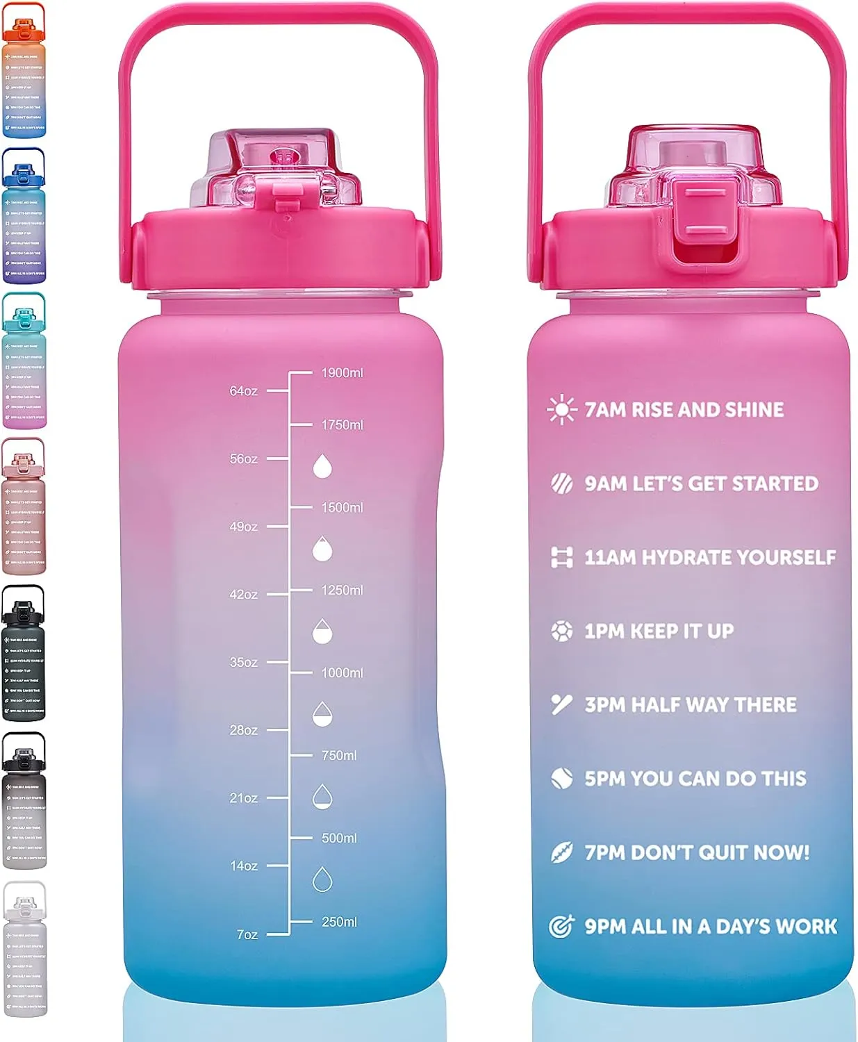 64oz,100oz,128oz Large Motivational Water Bottle with Time Marker, Leakproof & BPA Free Half Gallon Big Water Bottle with Straw Handle Tritan Frosted Water Jug for Gym,Fitness,Outdoor Sports