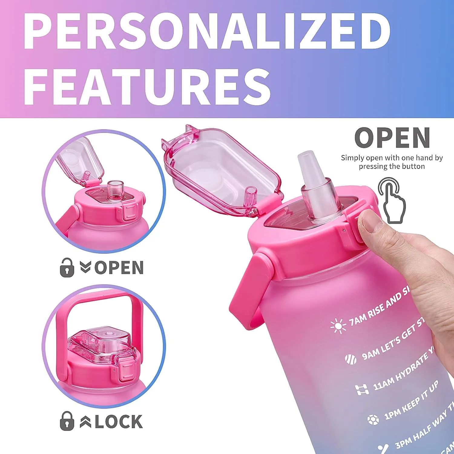 64oz,100oz,128oz Large Motivational Water Bottle with Time Marker, Leakproof & BPA Free Half Gallon Big Water Bottle with Straw Handle Tritan Frosted Water Jug for Gym,Fitness,Outdoor Sports