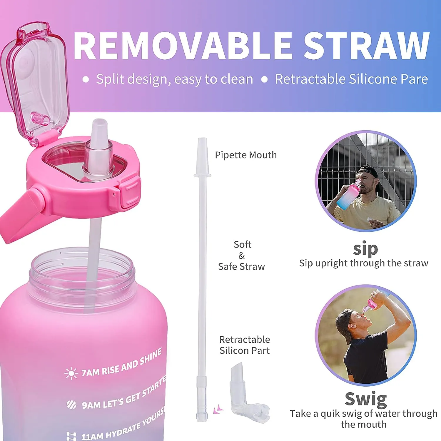 64oz,100oz,128oz Large Motivational Water Bottle with Time Marker, Leakproof & BPA Free Half Gallon Big Water Bottle with Straw Handle Tritan Frosted Water Jug for Gym,Fitness,Outdoor Sports