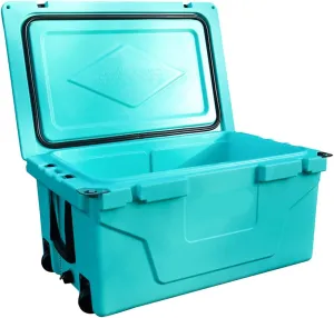 65QT Multifunction Outdoor Camping Coolers, Portable Cooler with Wheels and Heavy Duty Handle, Ice Chests and Coolers for Camping, Fishing, Travel, Beach