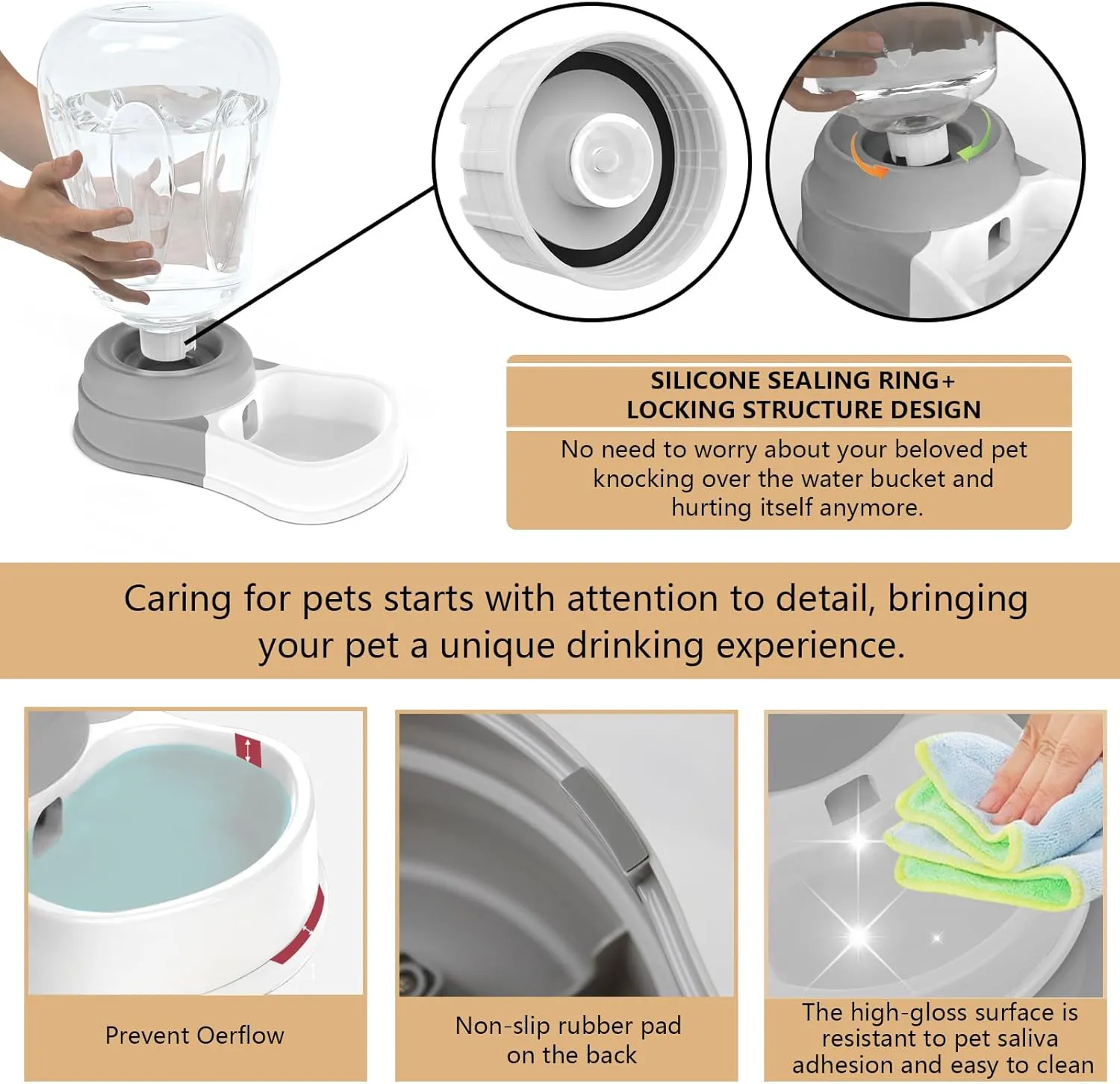6L Automatic Dog Water Bowl Dispenser - Staltwo Pet Water Dispenser, Large Capacity Water Feeder for Cats and Dogs, BPA-Free, 6-Liter Grey