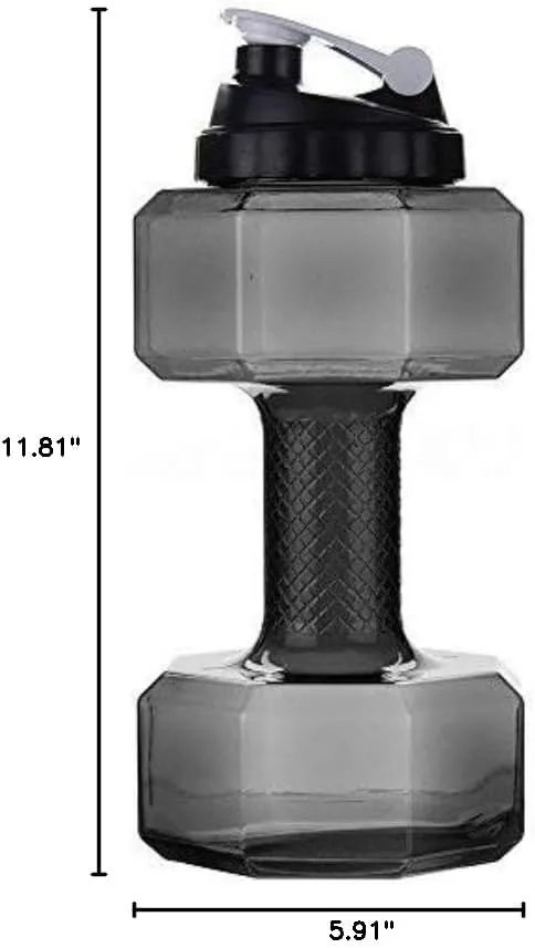 75 Oz (2.2 L) Dumbbell Shaped Water Bottle | Big Capacity | BPA Free | Flip Top Leak Proof lid | 6 Colors (Black)