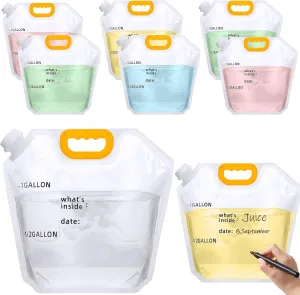 8 Pcs Collapsible Water Storage Bag Emergency Camping Water Jug Container Clear Plastic Bladder Outdoor Sport Camping Hiking No Leak Freezable Odorless Flat Folding 1. 3 Gallon (With Scale)
