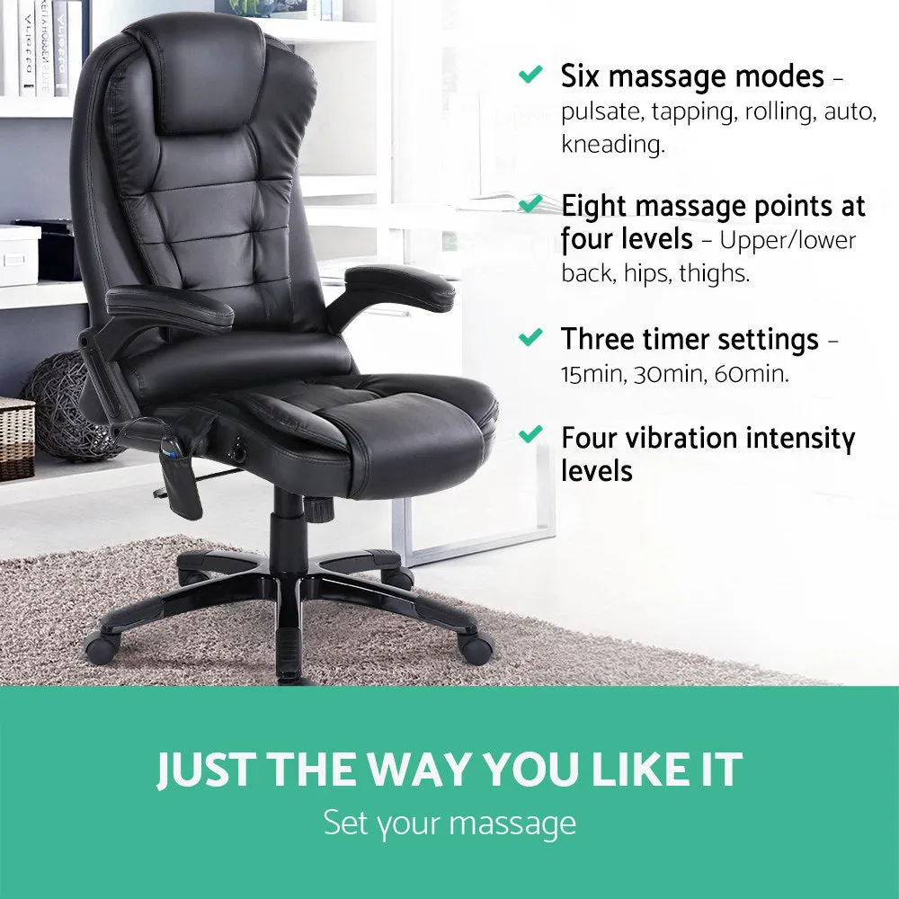8-Point Massage Office Chair PU Leather - Black