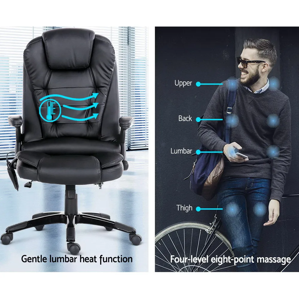 8-Point Massage Office Chair PU Leather - Black