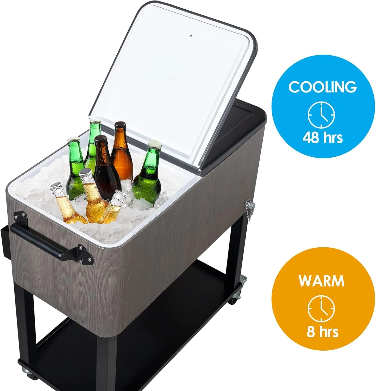 80 Quart Rolling Cooler Cart with Shelf and Bottle Opener for Patio Party