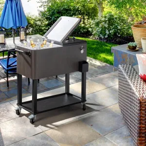 80 Quart Rolling Cooler Cart with Shelf and Bottle Opener for Patio Party