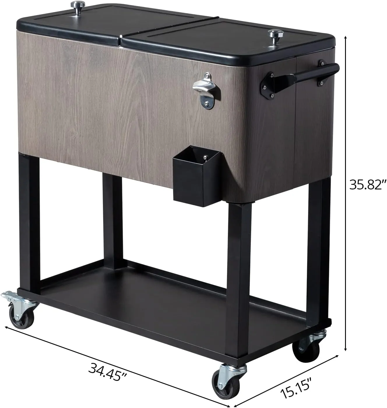 80 Quart Rolling Cooler Cart with Shelf and Bottle Opener for Patio Party