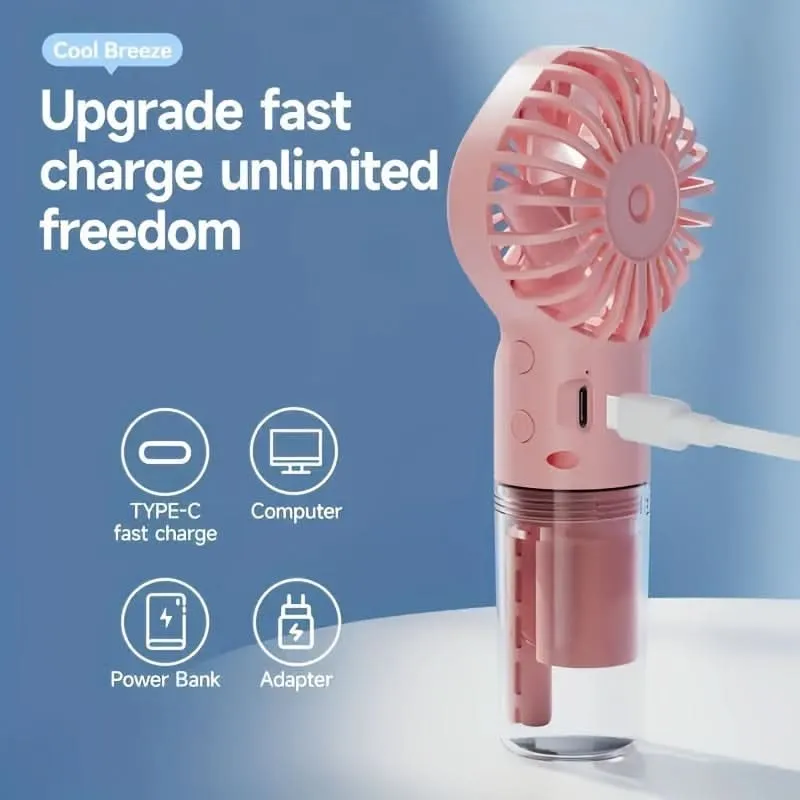800mAh USB Rechargeable Misting Fan – Portable Handheld Bladeless