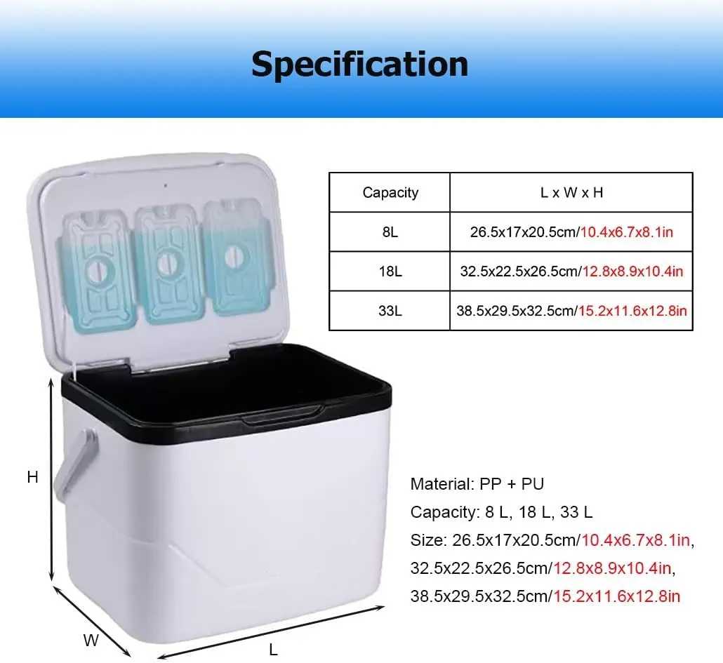 8/18/33 L Triple-Layered PP Air Tight Drybox Cooler and Small Hard Shell Lunchbox with Handle, Small Insulated Cooler for Camping