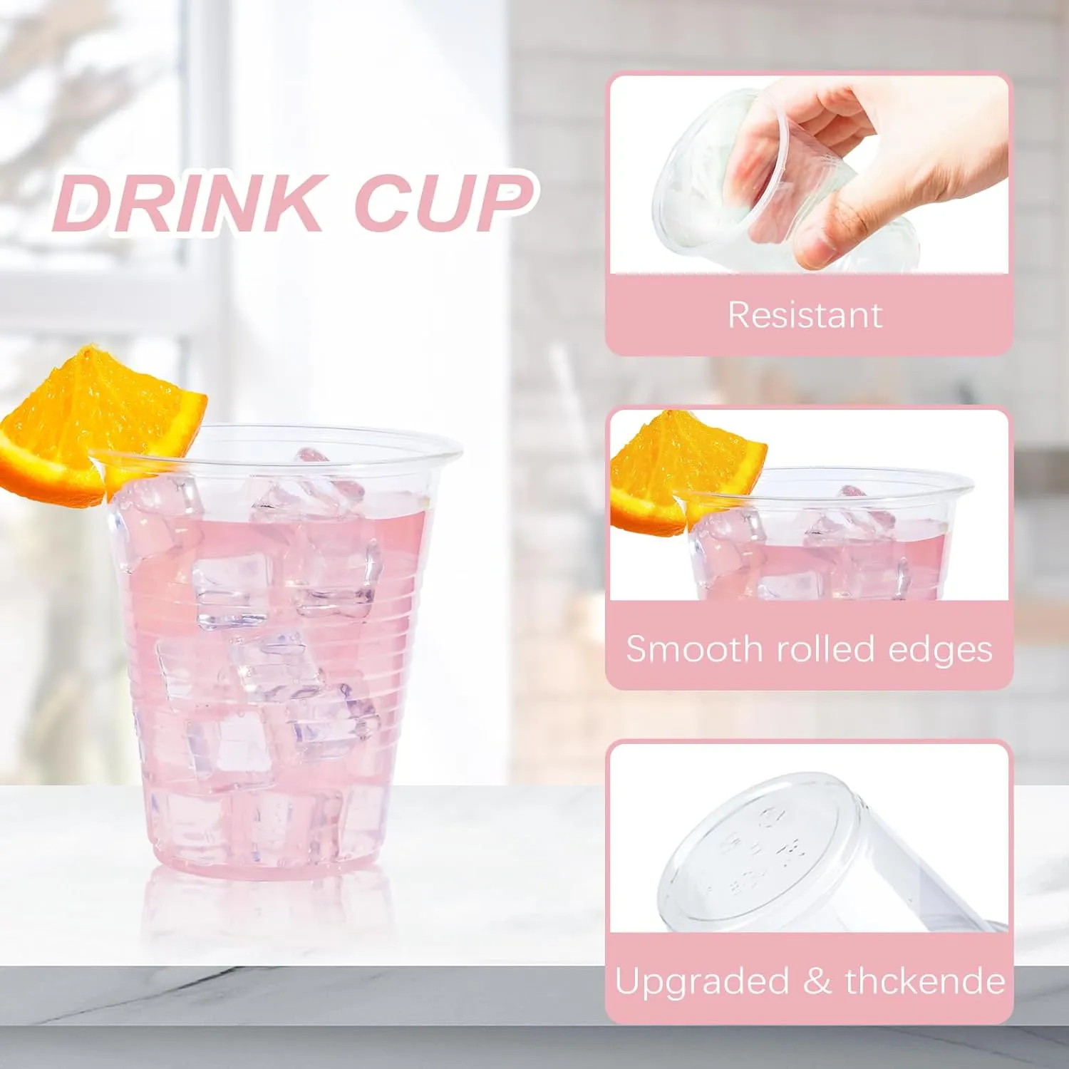 9 oz Clear Plastic Cups, 500 Count Bulk, PP Clear Plastic Cups for Party with Higher Heat Resistance, Suit for Hot Beverages, Soda, Juice (9oz 500count)