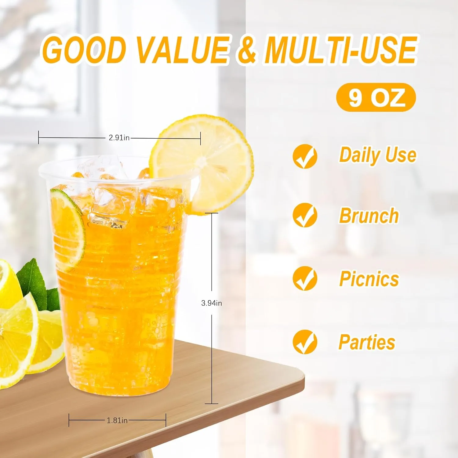 9 oz Clear Plastic Cups, 500 Count Bulk, PP Clear Plastic Cups for Party with Higher Heat Resistance, Suit for Hot Beverages, Soda, Juice (9oz 500count)
