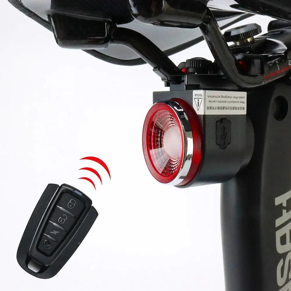 A8 Pro Bicycle Rear Lamp with Braking Light, Burglary Alarm, Remote Control, USB Rechargeable LED Lantern, Bike Finder, and Horn Bell