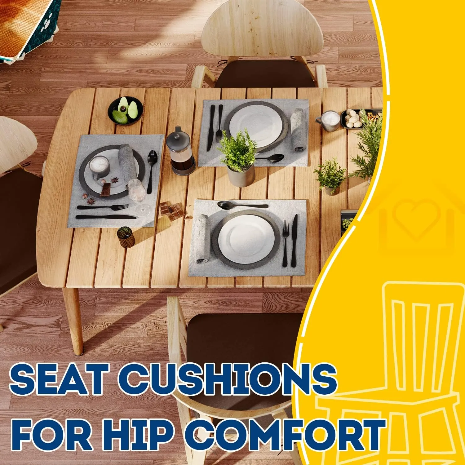 AAAAAcessories D-Shaped Chair Cushions, 2" Thick Dining Chair Pads with Ties and Removable, Machine-Washable Cover, 17" x 16", Brown