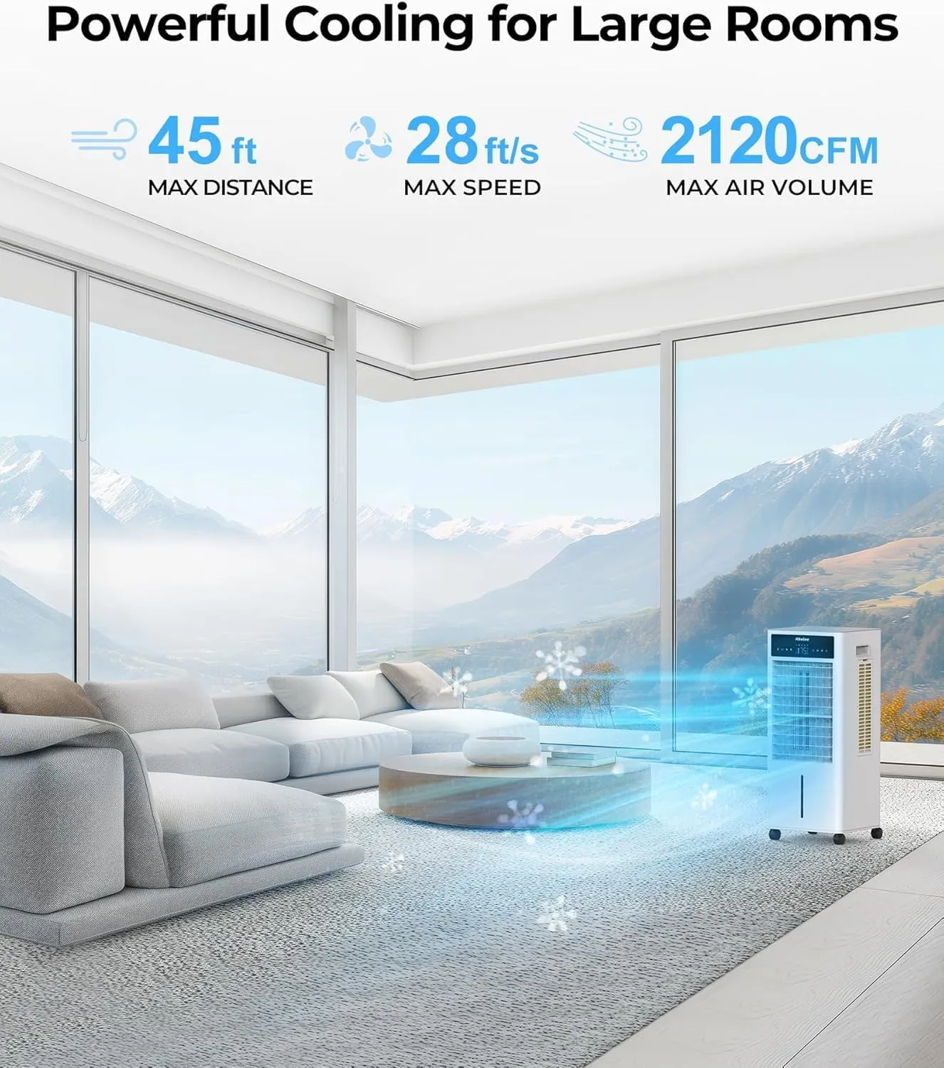 Abolee Evaporative Air Cooler, Portable Evaporative Air Cooler for Bedroom, 2.4Gal Tank with Fan & Humidifier, Remote, 4 Ice Packs, 3 Speeds, 4 modes, 12H Timer, for Room Indoors