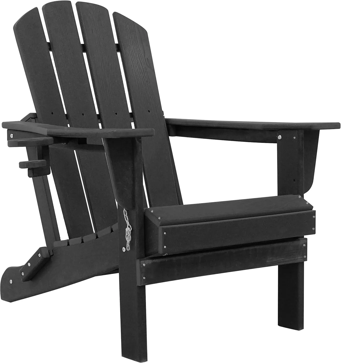 Adirondack Chairs, HDPE All-Weather Adirondack Chair, Fire Pit Chairs (Folding with Cup Holders, Black)