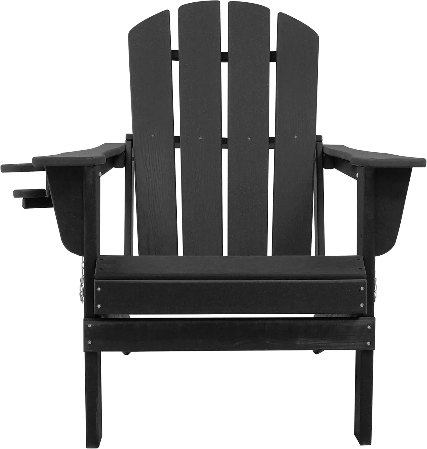 Adirondack Chairs, HDPE All-Weather Adirondack Chair, Fire Pit Chairs (Folding with Cup Holders, Black)