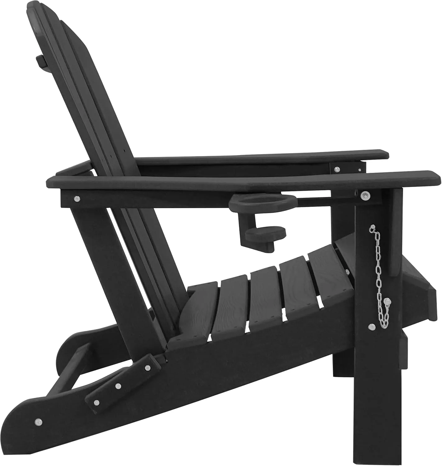 Adirondack Chairs, HDPE All-Weather Adirondack Chair, Fire Pit Chairs (Folding with Cup Holders, Black)