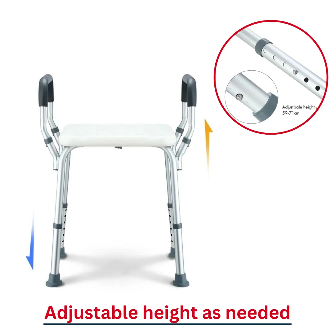 Adjustable Shower Stool Chair With Padded Armrests