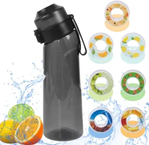 Air scent Water Bottle Set with 7 fruit Flavor Pods 22oz, Sports Scented Flavor Water Bottle BPA Free 0% Sugar Calories (Black)
