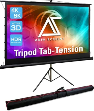 Akia Screens 92 inch Tab Tension Portable Projector Screen with Stand and Bag, 4:3 16:9 8K 4K HD, Black Retractable Projection Screen Pull Up for Outdoor Movie Home Theater Video Office, AK-PT92UH